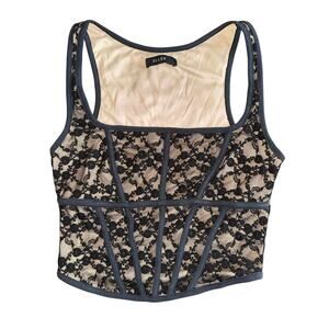 Black and Beige Lace Cropped Top